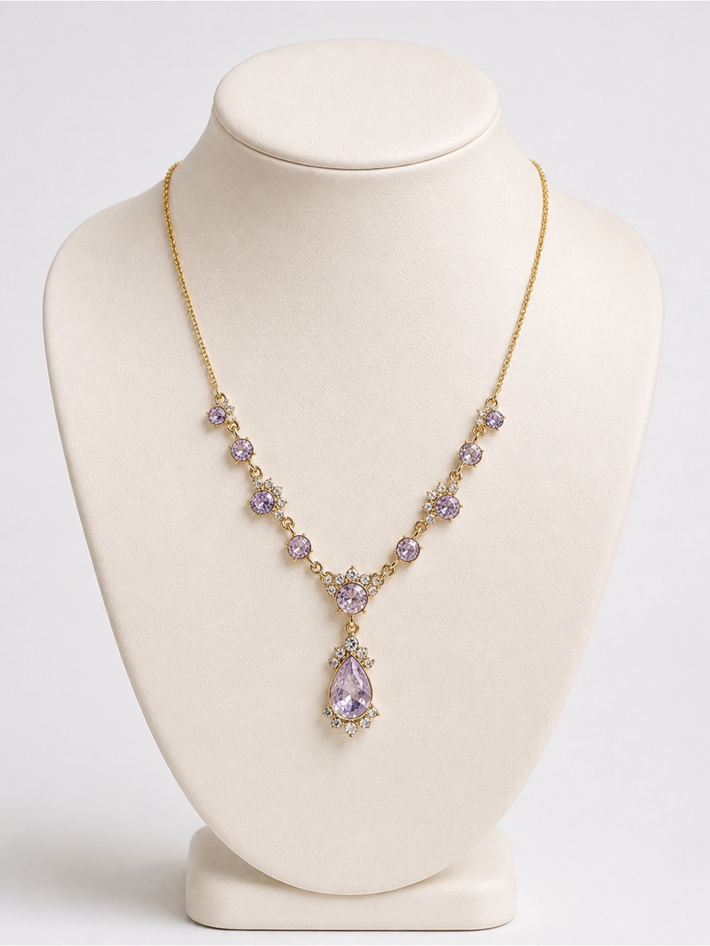Givenchy Purple Crystal Statement Necklace • Gold-Tone • Vintage Designer - Picture 2 of 5